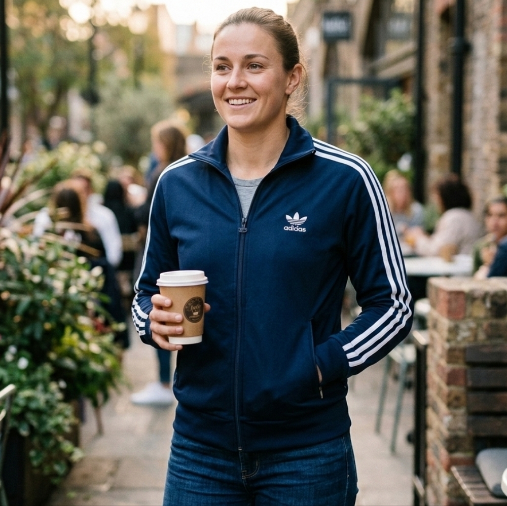 adidas Navy Blue Track Jacket with White Stripes